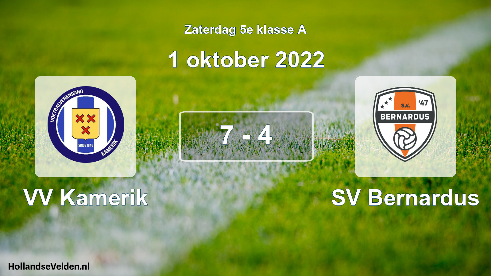 Total number of matches played: VV Kamerik - SV Bernardus 7 - 4 (1 October 2022)
