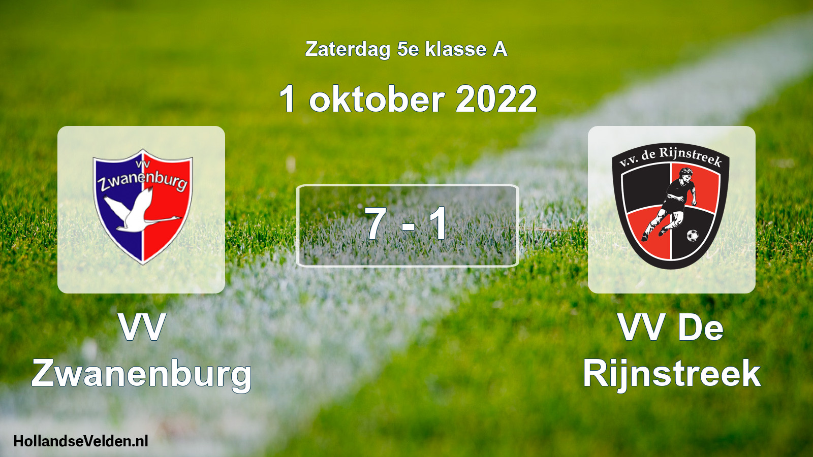 Total number of matches played: VV Zwanenburg - VV De Rijnstreek 7 - 1 (1 October 2022)