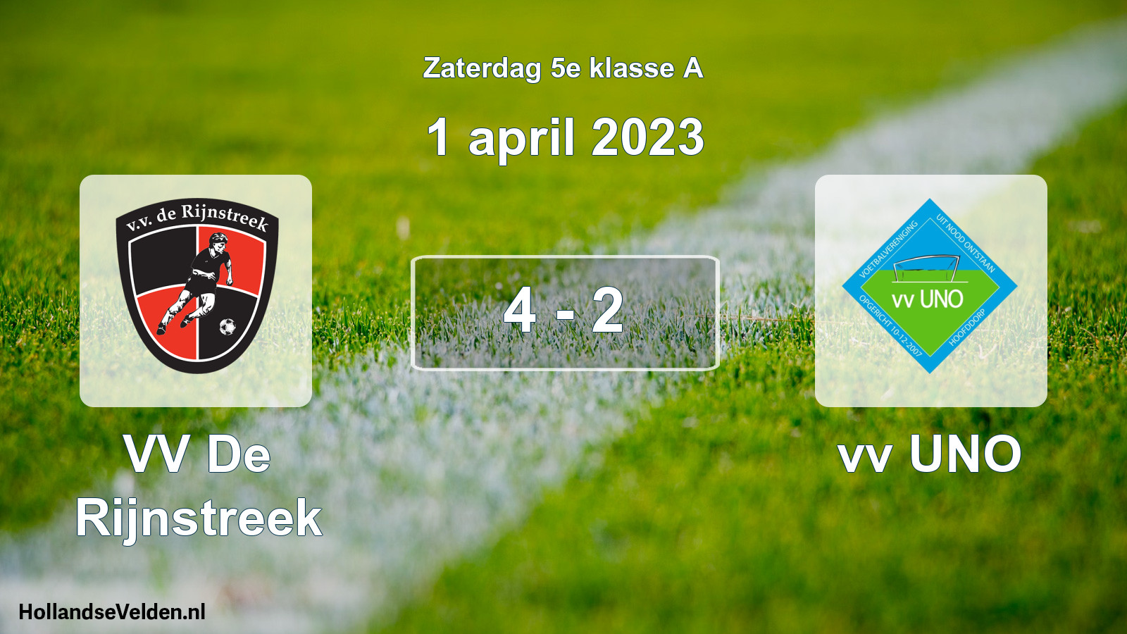Total number of matches played: VV De Rijnstreek - vv UNO 4 - 2 (1 April 2023)