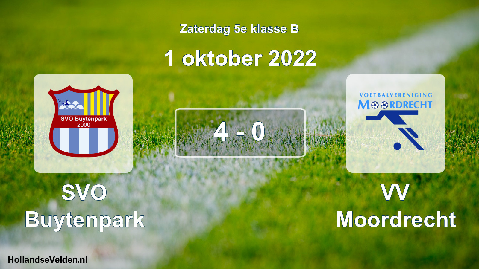Total number of matches played: SVO Buytenpark - VV Moordrecht 4 - 0 (1 October 2022)