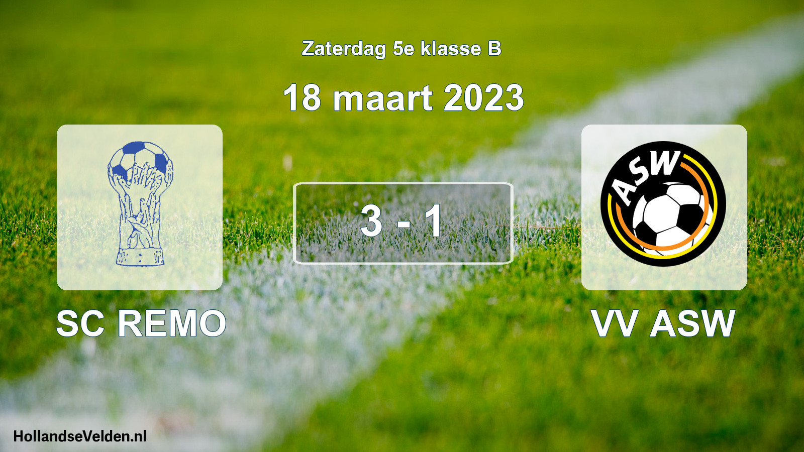 Total number of matches played: SC REMO - VV ASW 3 - 1 (18 March 2023)