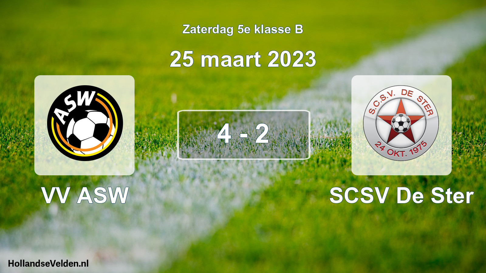 Total number of matches played: VV ASW - SCSV De Ster 4 - 2 (25 March 2023)