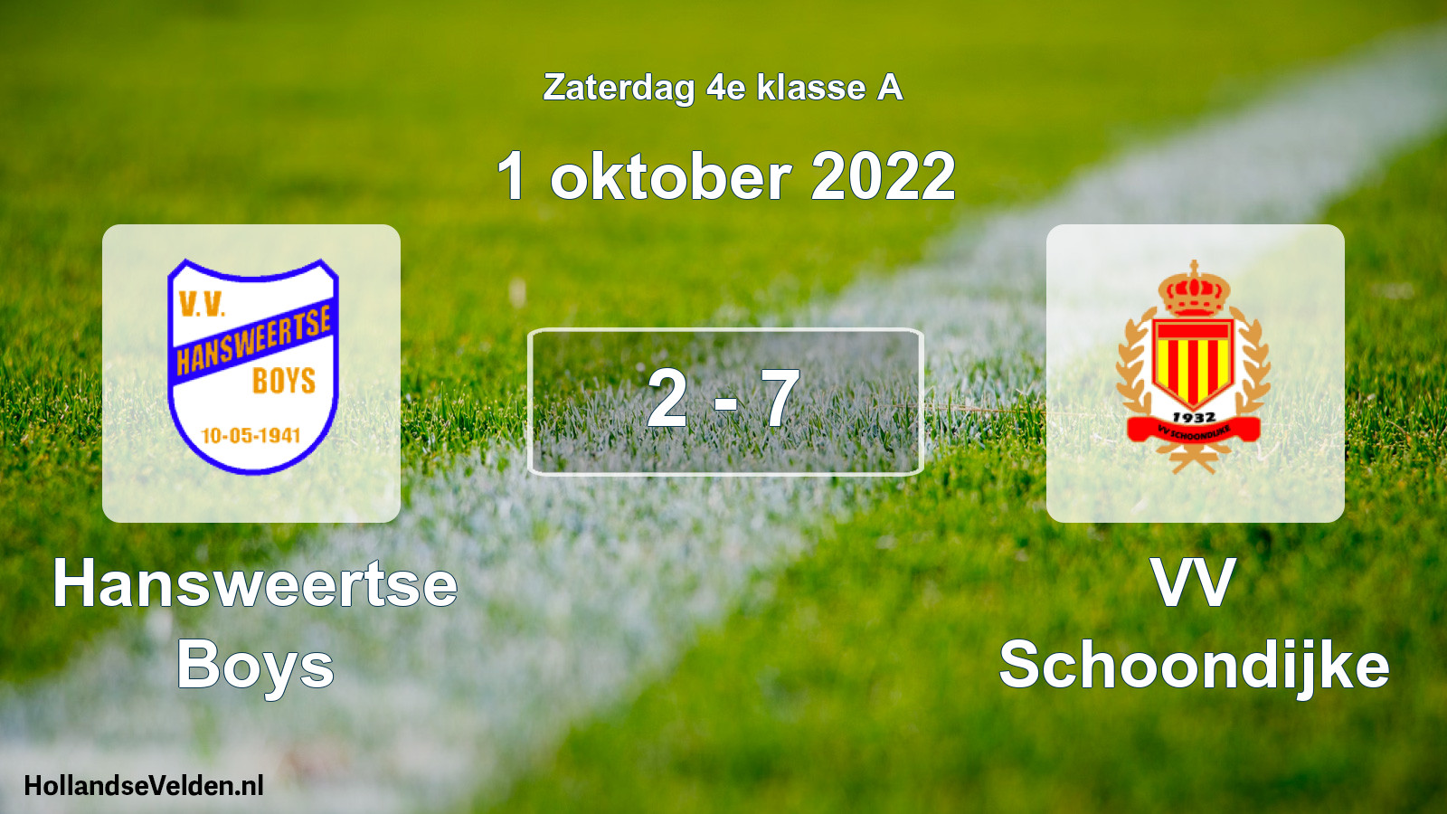 Total number of matches played: Hansweertse Boys - VV Schoondijke 2 - 7 (1 October 2022)