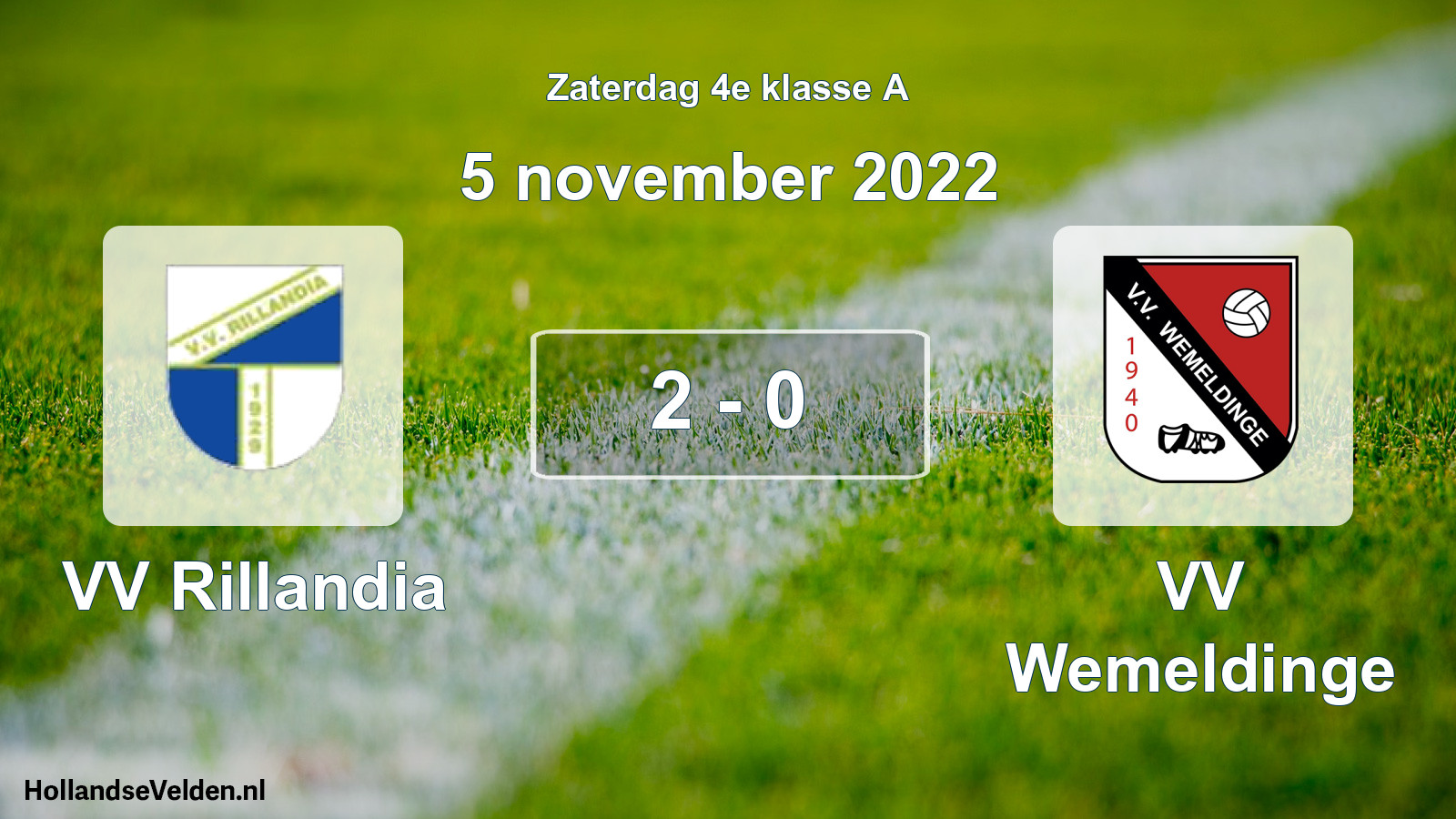 Total number of matches played: VV Rillandia - VV Wemeldinge 2 - 0 (5 November 2022)