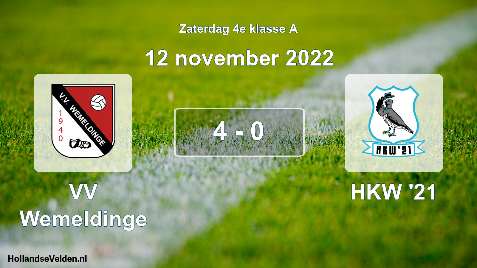 Total number of matches played: VV Wemeldinge - HKW '21 4 - 0 (12 November 2022)