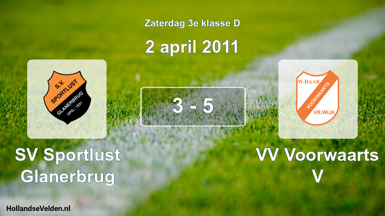 Total number of matches played: SV Sportlust Glanerbrug - VV Voorwaarts V 3 - 5 (2 April 2011)