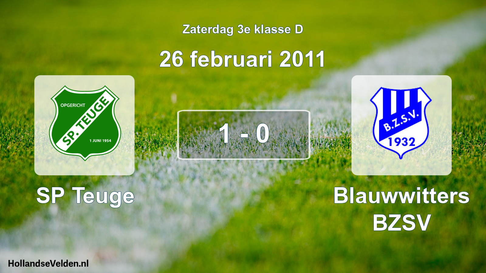 Total number of matches played: SP Teuge - Blauwwitters BZSV 1 - 0 (26 February 2011)