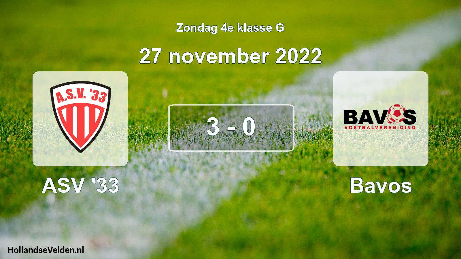 Total number of matches played: ASV '33 - Bavos 3 - 0 (27 November 2022)