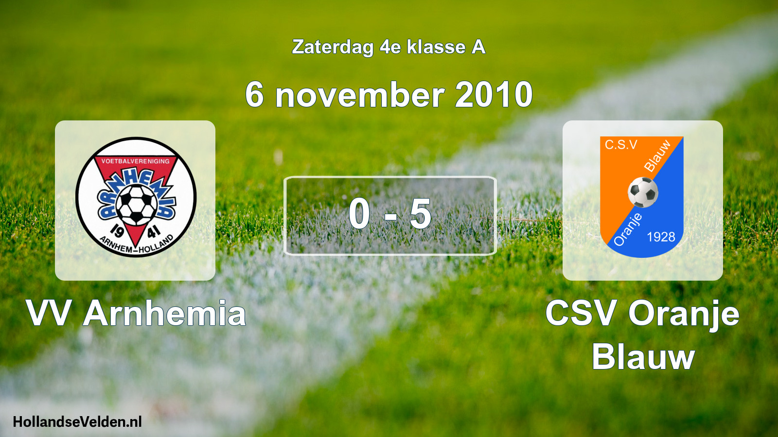 Gespeelde wedstrijd: VV Arnhemia - CSV Oranje Blauw 0 - 5 (6 november 2010)