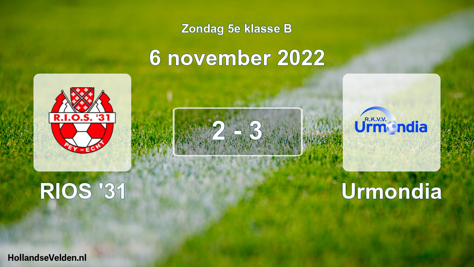 Total number of matches played: RIOS '31 - Urmondia 2 - 3 (6 November 2022)