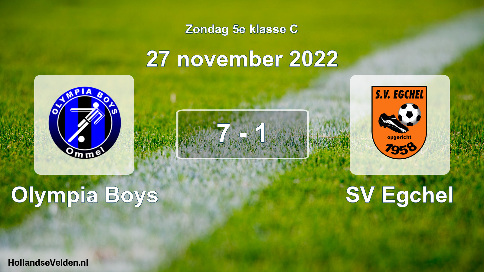 Total number of matches played: Olympia Boys - SV Egchel 7 - 1 (27 November 2022)