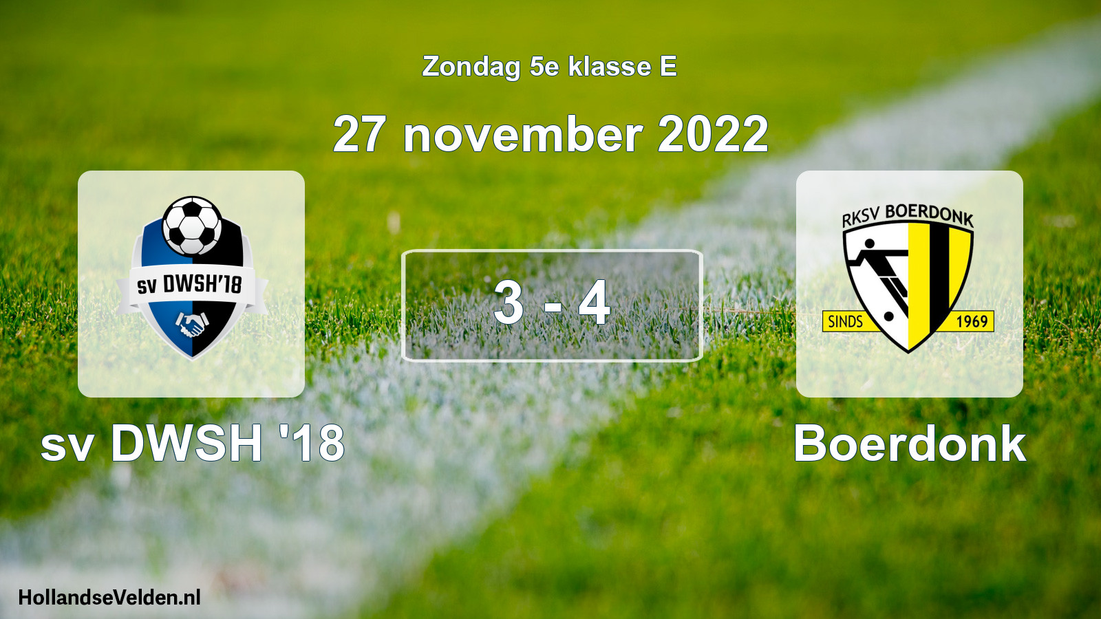 Total number of matches played: sv DWSH '18 - Boerdonk 3 - 4 (27 November 2022)