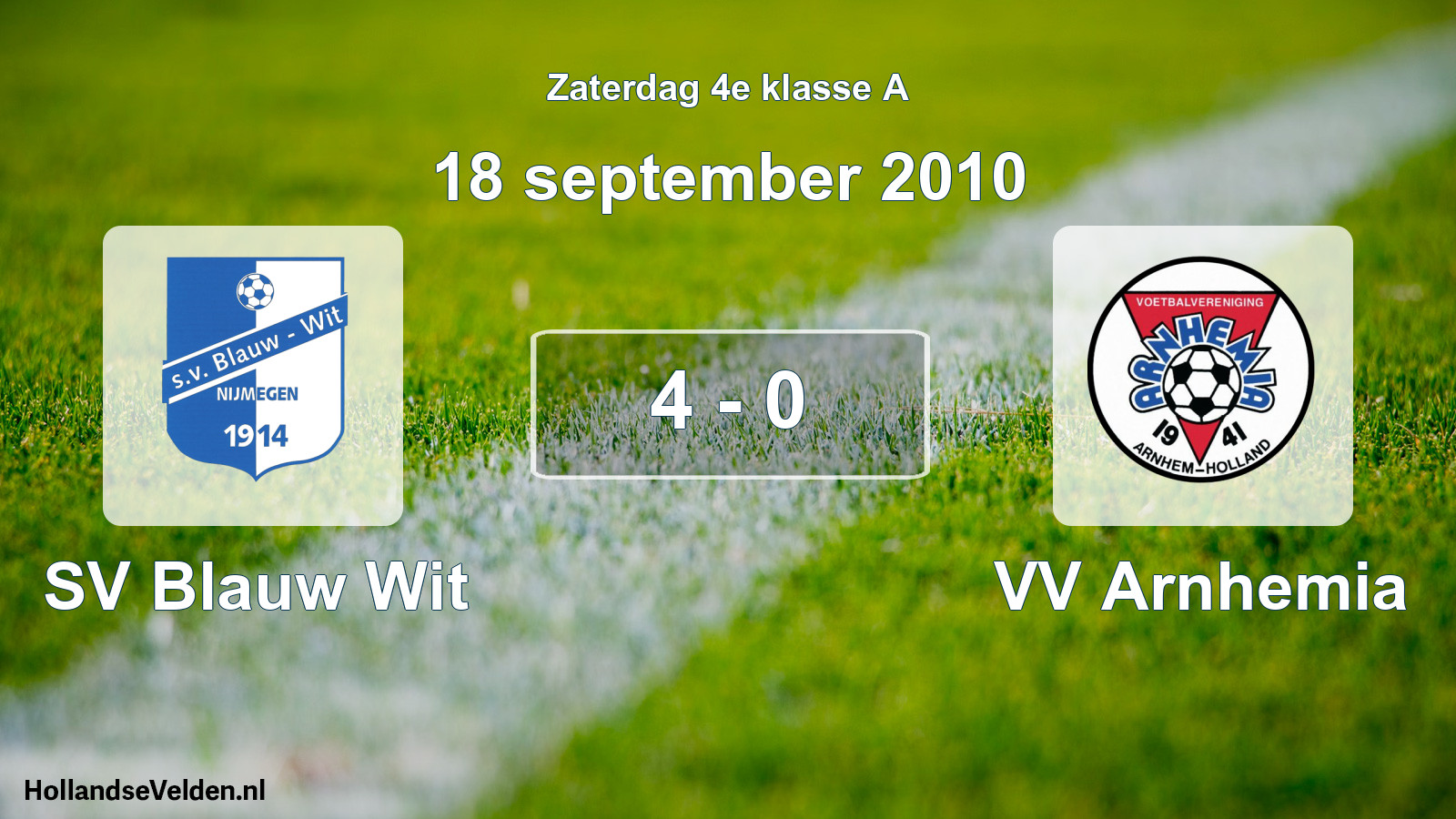 Gespeelde wedstrijd: SV Blauw Wit - VV Arnhemia 4 - 0 (18 september 2010)