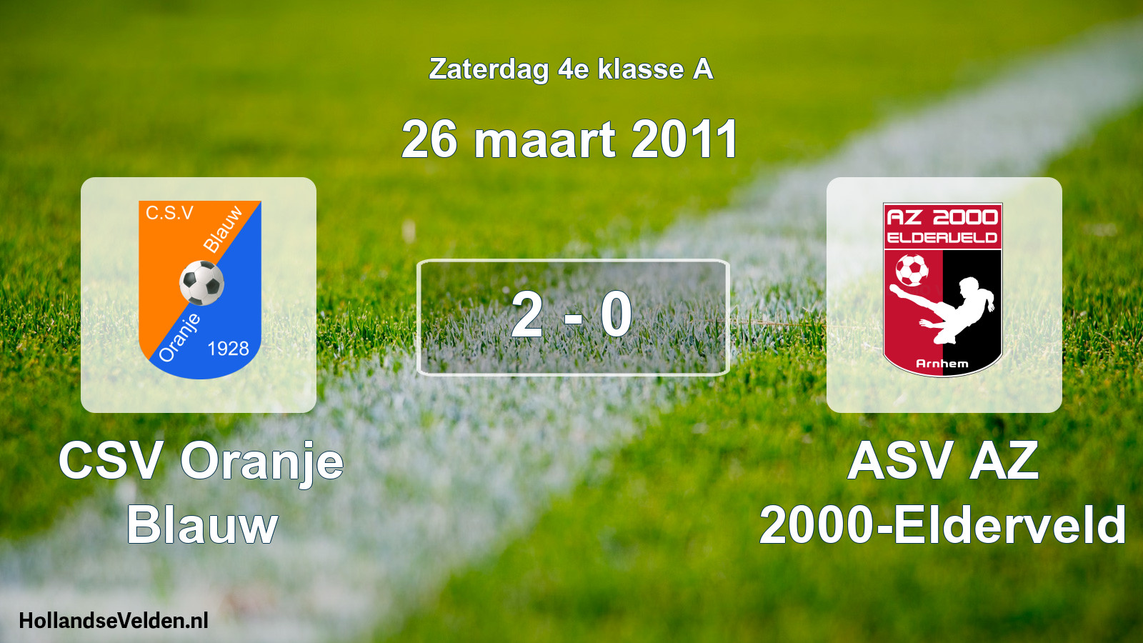 Total number of matches played: CSV Oranje Blauw - ASV AZ 2000-Elderveld 2 - 0 (26 March 2011)