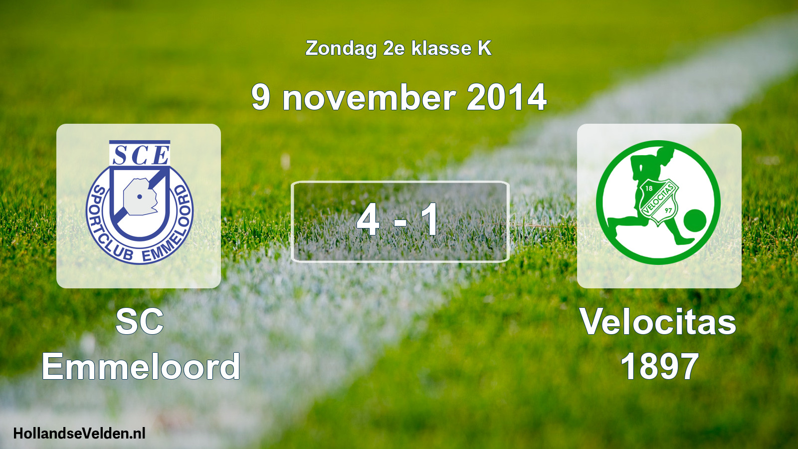 Total number of matches played: SC Emmeloord - Velocitas 1897 4 - 1 (9 November 2014)