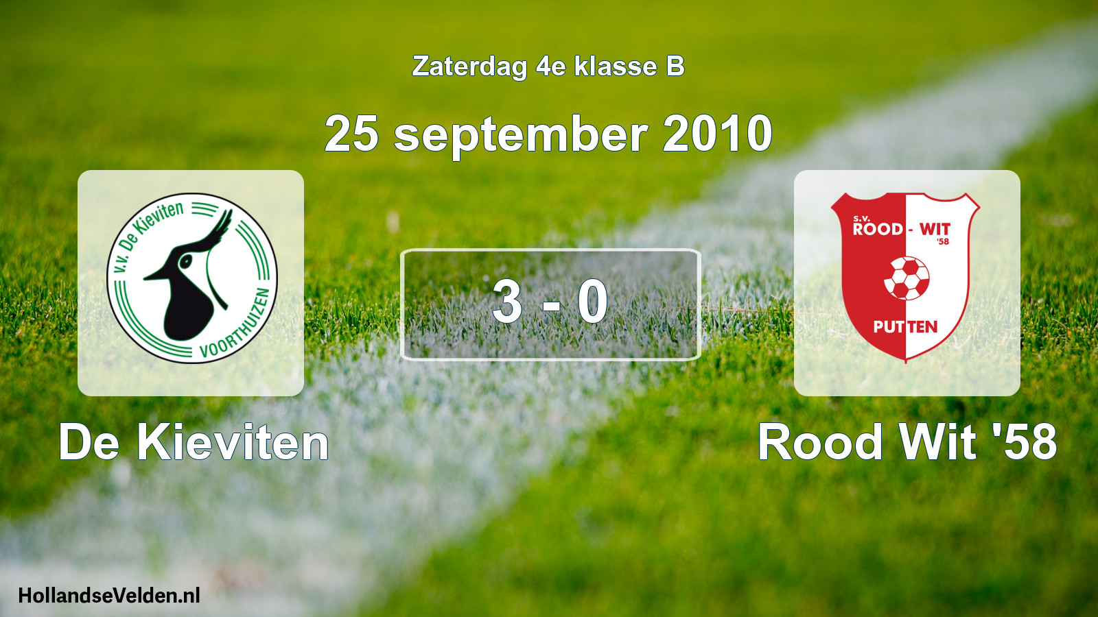 Total number of matches played: De Kieviten - Rood Wit '58 3 - 0 (25 September 2010)