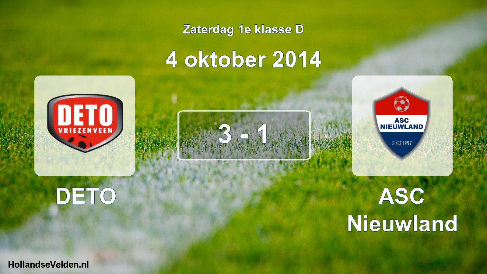 Total number of matches played: DETO - ASC Nieuwland 3 - 1 (4 October 2014)