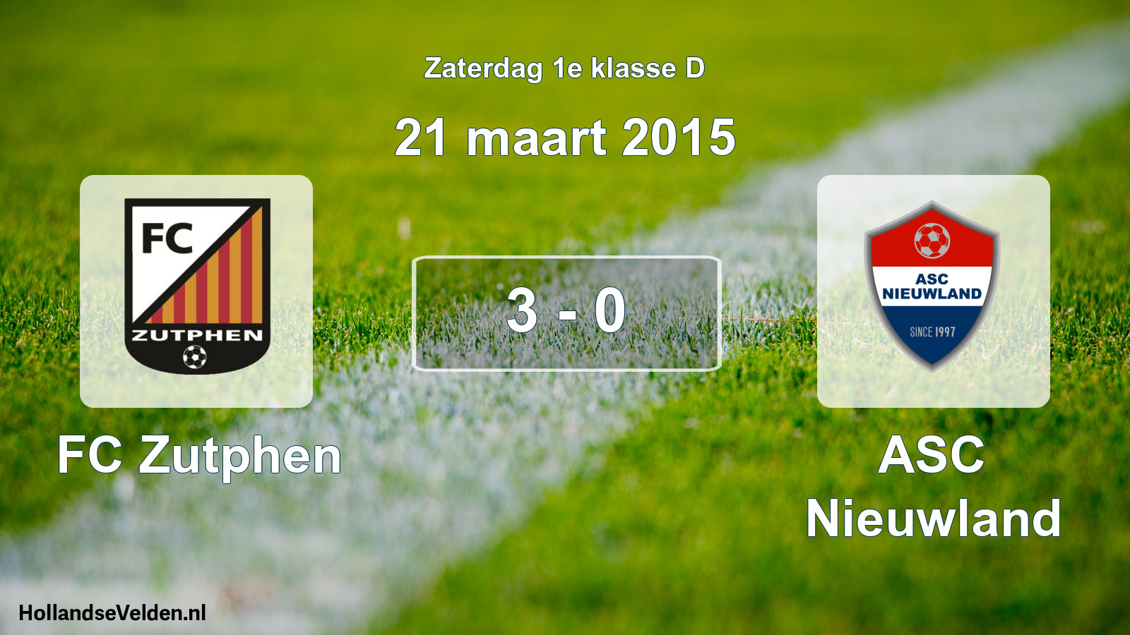 Total number of matches played: FC Zutphen - ASC Nieuwland 3 - 0 (21 March 2015)