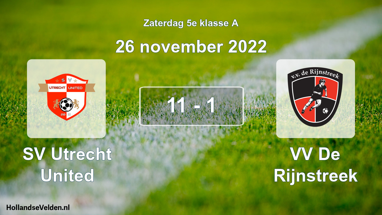 Total number of matches played: SV Utrecht United - VV De Rijnstreek 11 - 1 (26 November 2022)