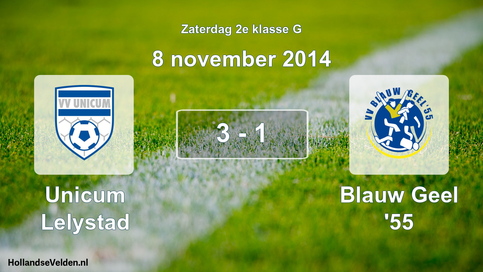 Total number of matches played: Unicum Lelystad - Blauw Geel '55 3 - 1 (8 November 2014)
