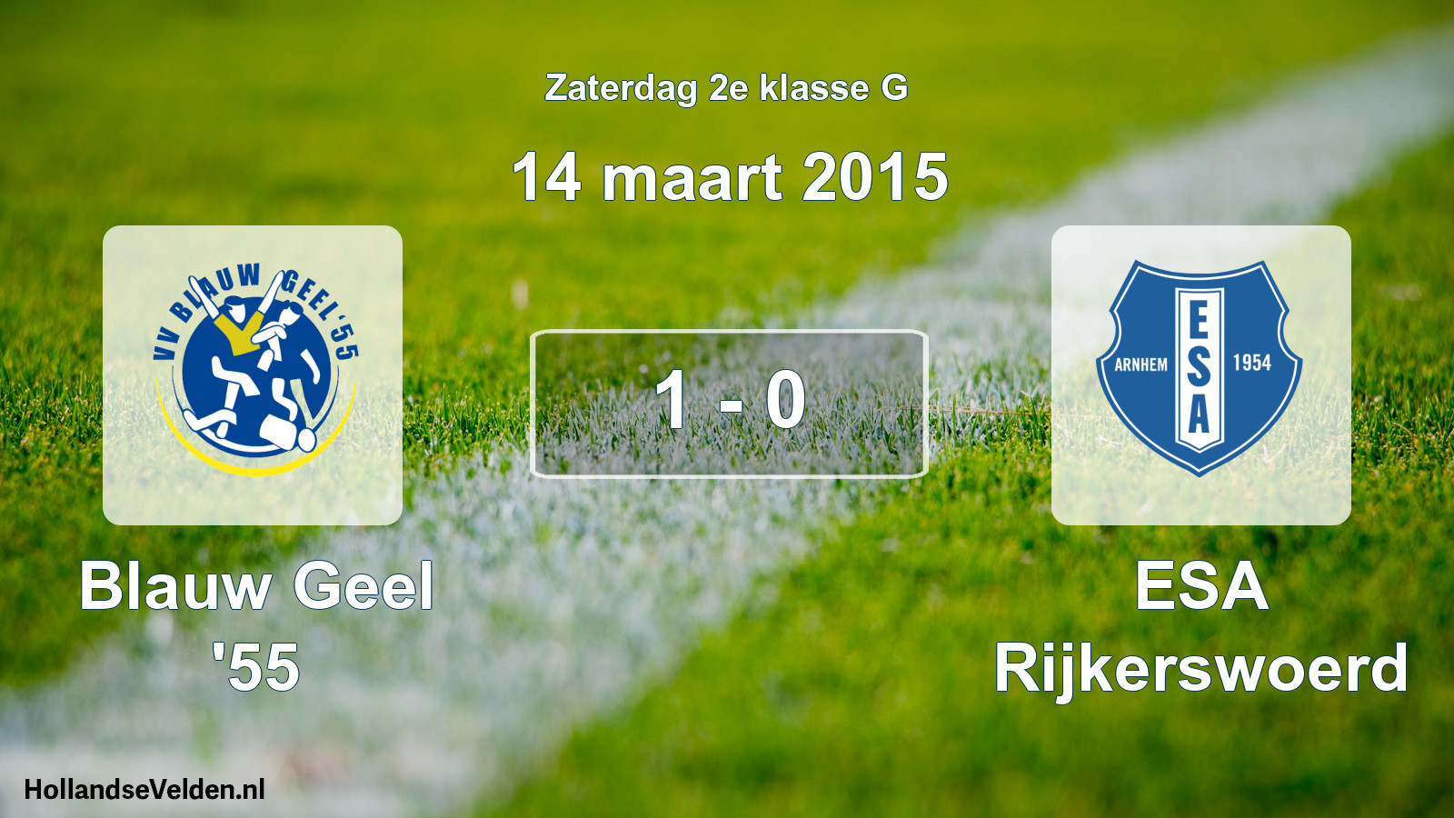 Total number of matches played: Blauw Geel '55 - ESA Rijkerswoerd 1 - 0 (14 March 2015)