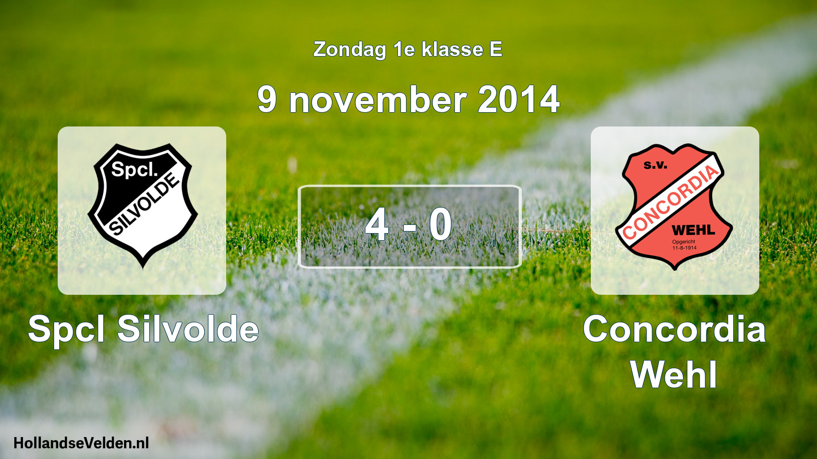 Total number of matches played: Spcl Silvolde - Concordia Wehl 4 - 0 (9 November 2014)