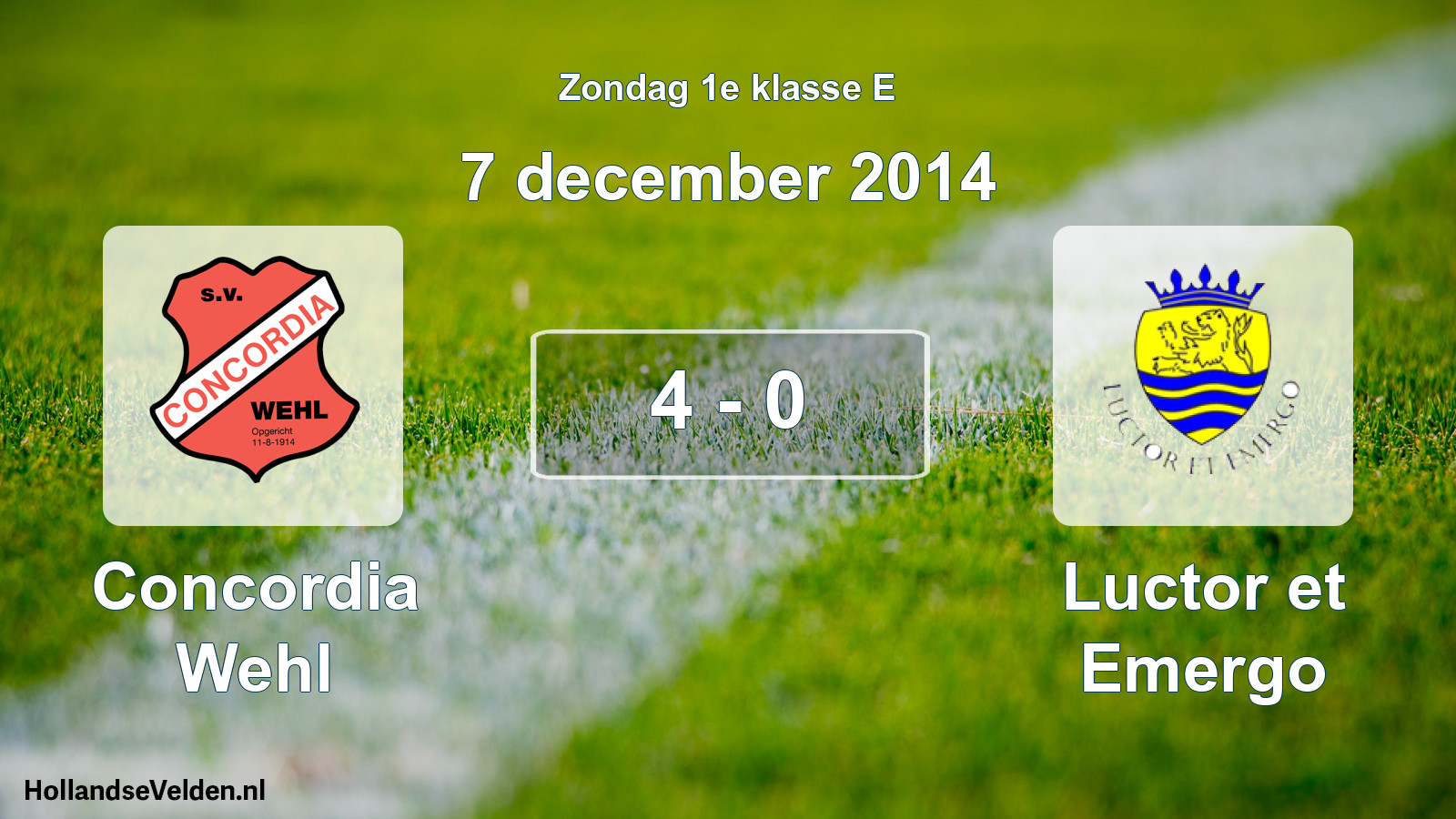 Total number of matches played: Concordia Wehl - Luctor et Emergo 4 - 0 (7 December 2014)