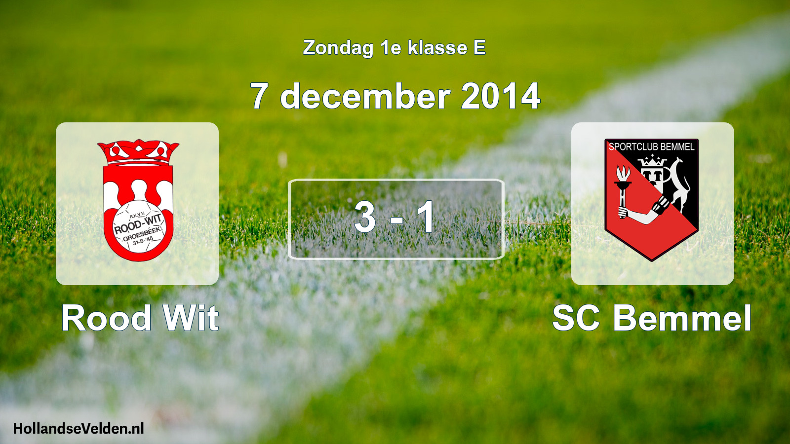 Total number of matches played: Rood Wit - SC Bemmel 3 - 1 (7 December 2014)
