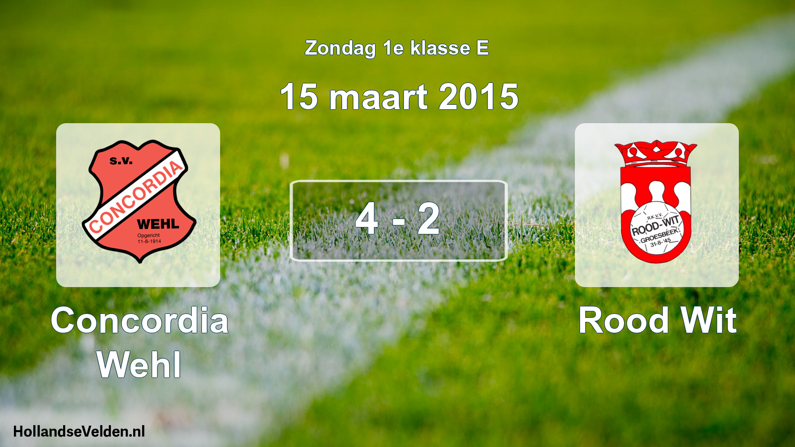 Total number of matches played: Concordia Wehl - Rood Wit 4 - 2 (15 March 2015)