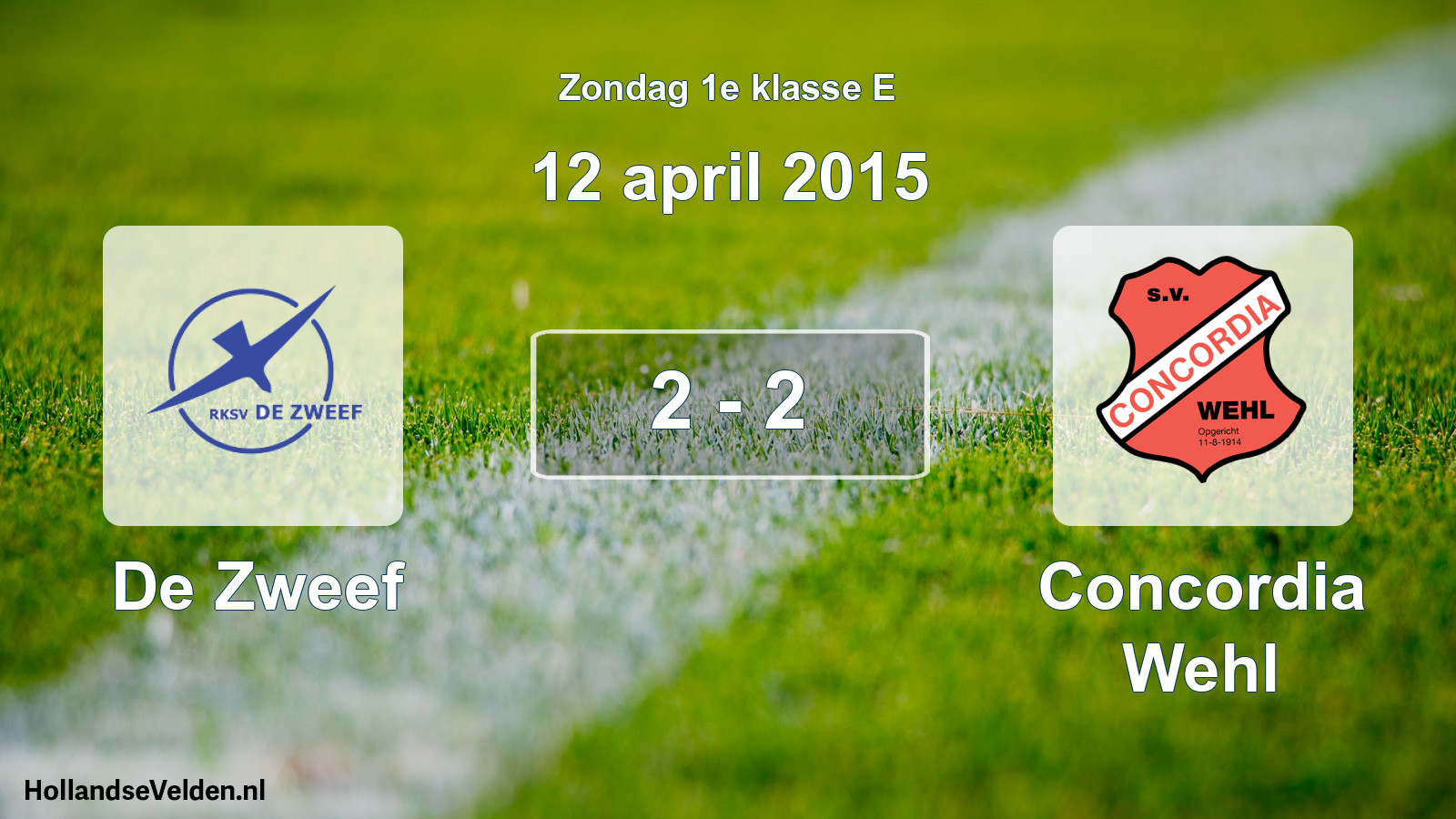 Total number of matches played: De Zweef - Concordia Wehl 2 - 2 (12 April 2015)