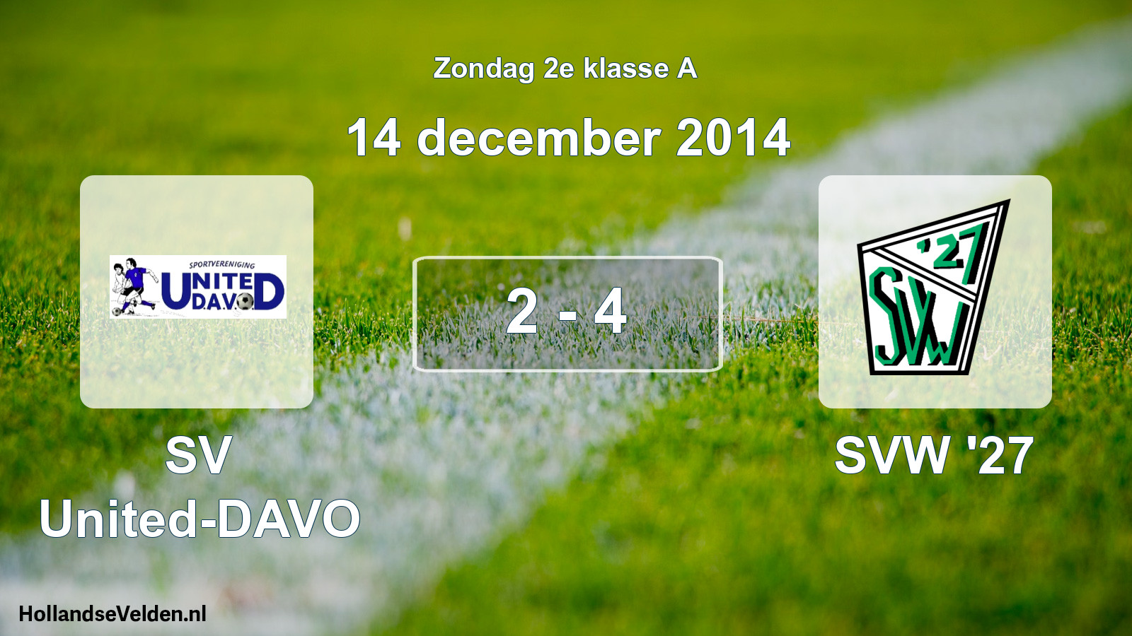 Total number of matches played: SV United-DAVO - SVW '27 2 - 4 (14 December 2014)