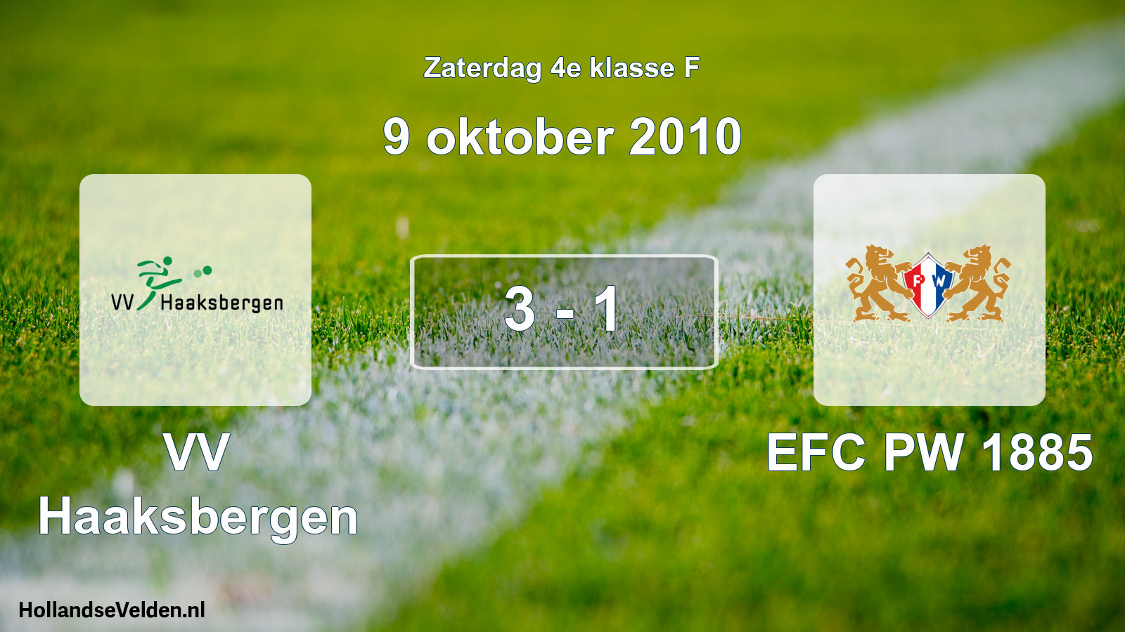 Total number of matches played: VV Haaksbergen - PW 1885 3 - 1 (9 October 2010)