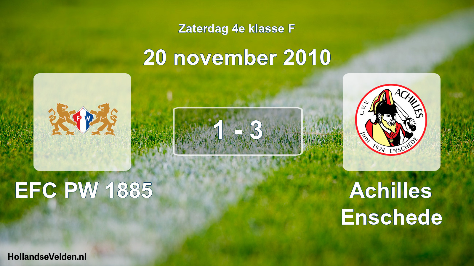 Total number of matches played: PW 1885 - Achilles Enschede 1 - 3 (20 November 2010)