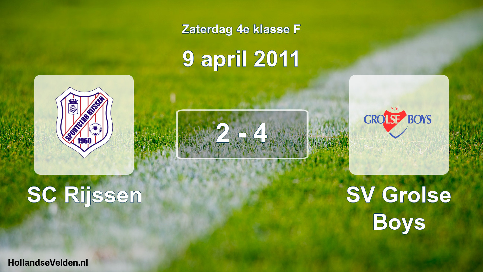 Total number of matches played: SC Rijssen - SV Grolse Boys 2 - 4 (9 April 2011)