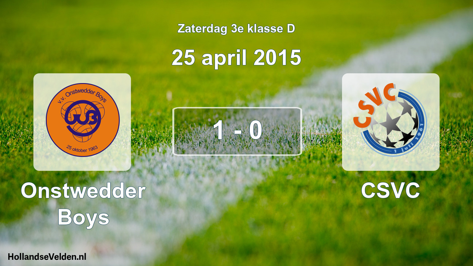 Total number of matches played: Onstwedder Boys - CSVC 1 - 0 (25 April 2015)