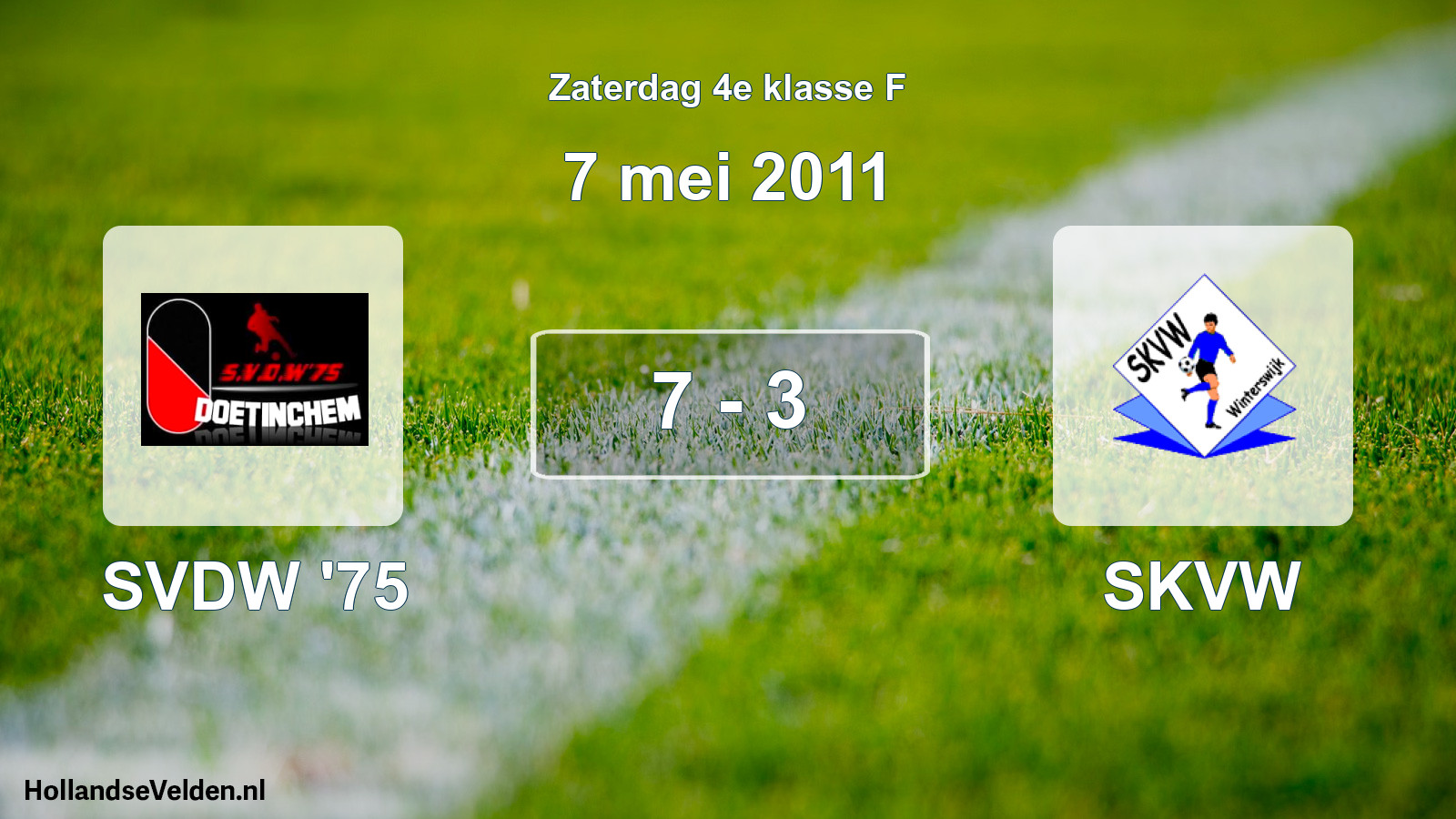 Total number of matches played: SVDW '75 - SKVW 7 - 3 (7 May 2011)