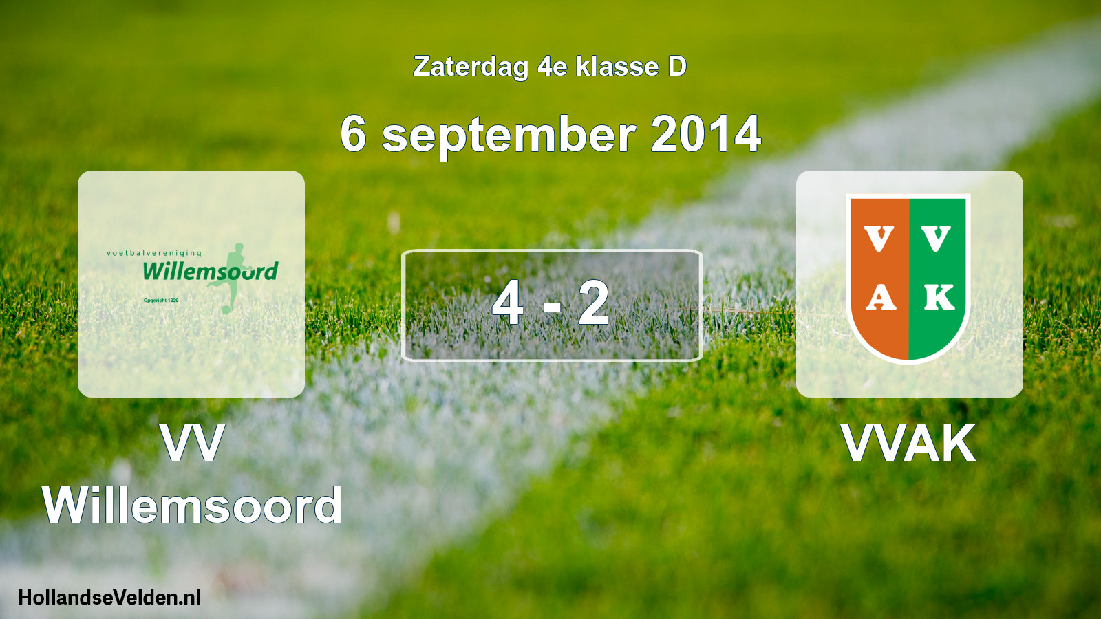 Total number of matches played: VV Willemsoord - VVAK 4 - 2 (6 September 2014)