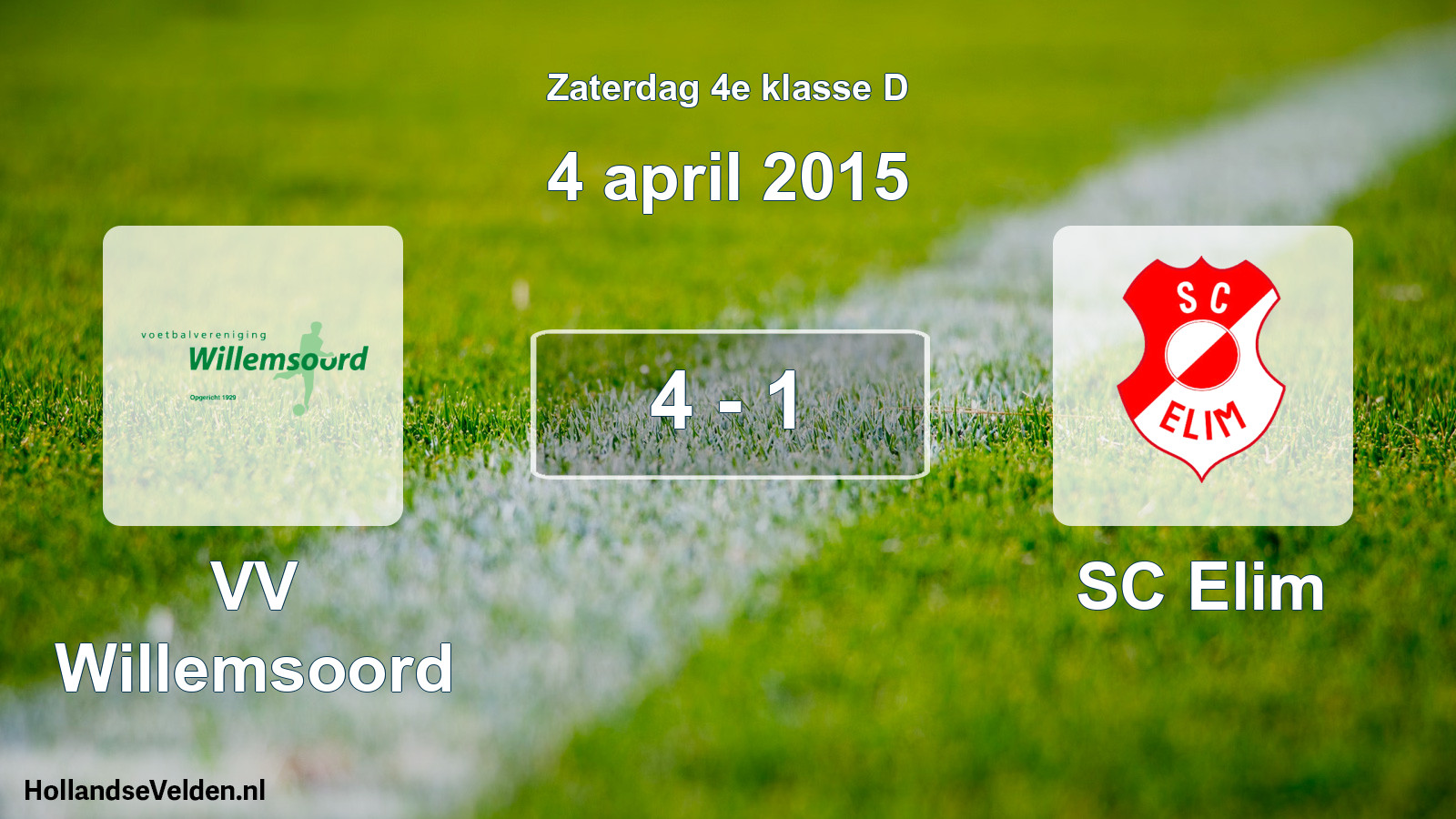 Total number of matches played: VV Willemsoord - SC Elim 4 - 1 (4 April 2015)