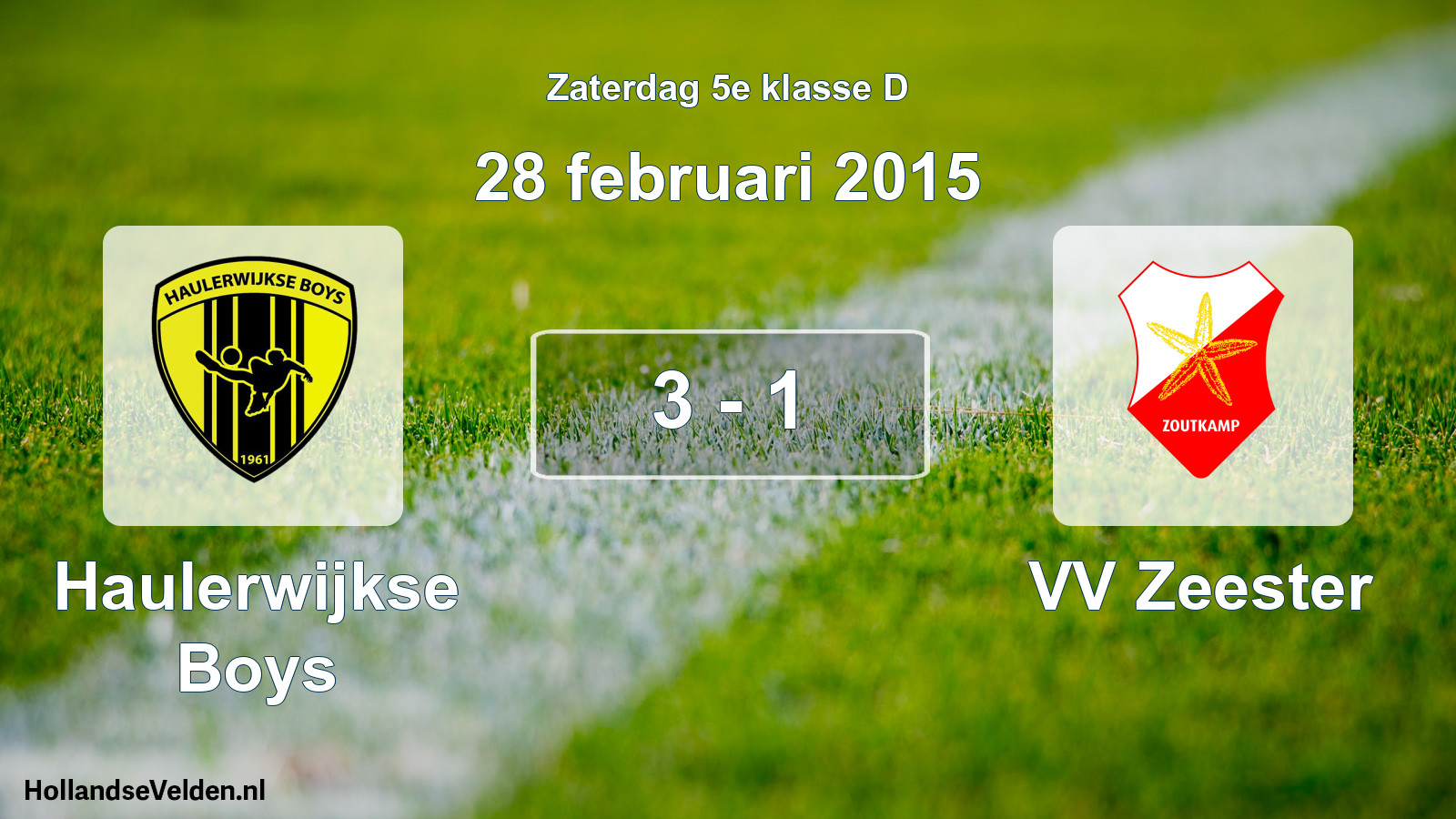 Total number of matches played: Haulerwijkse Boys - VV Zeester 3 - 1 (28 February 2015)