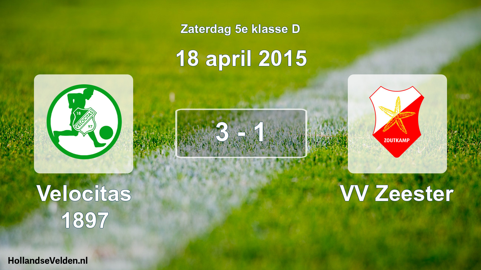 Total number of matches played: Velocitas 1897 - VV Zeester 3 - 1 (18 April 2015)