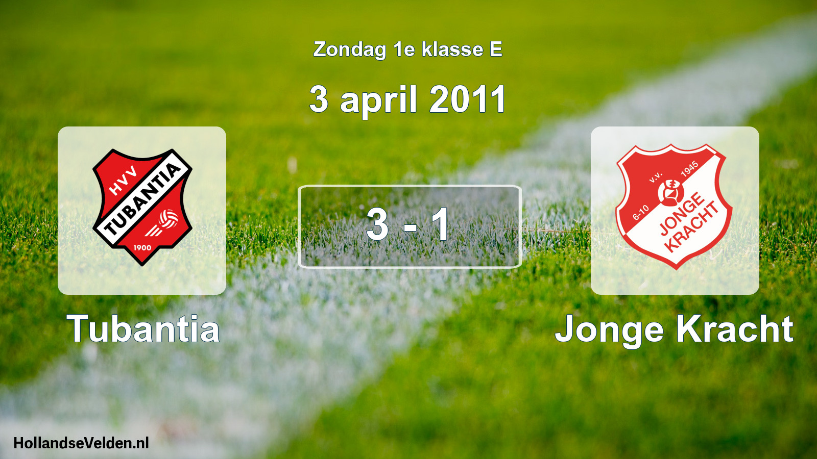 Total number of matches played: Tubantia - Jonge Kracht 3 - 1 (3 April 2011)