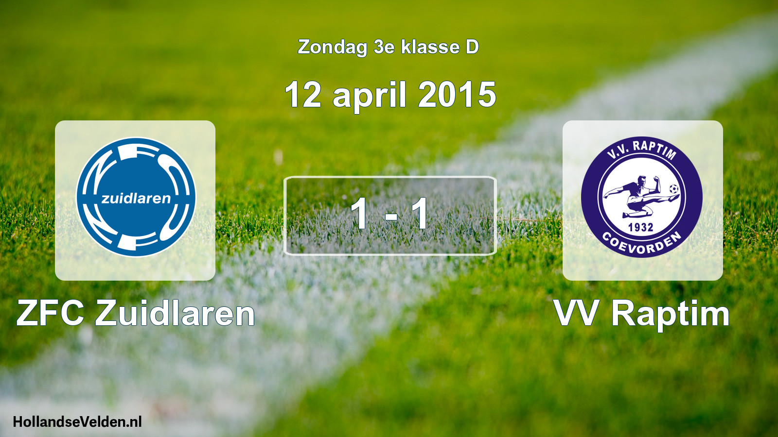 Total number of matches played: ZFC Zuidlaren - VV Raptim 1 - 1 (12 April 2015)