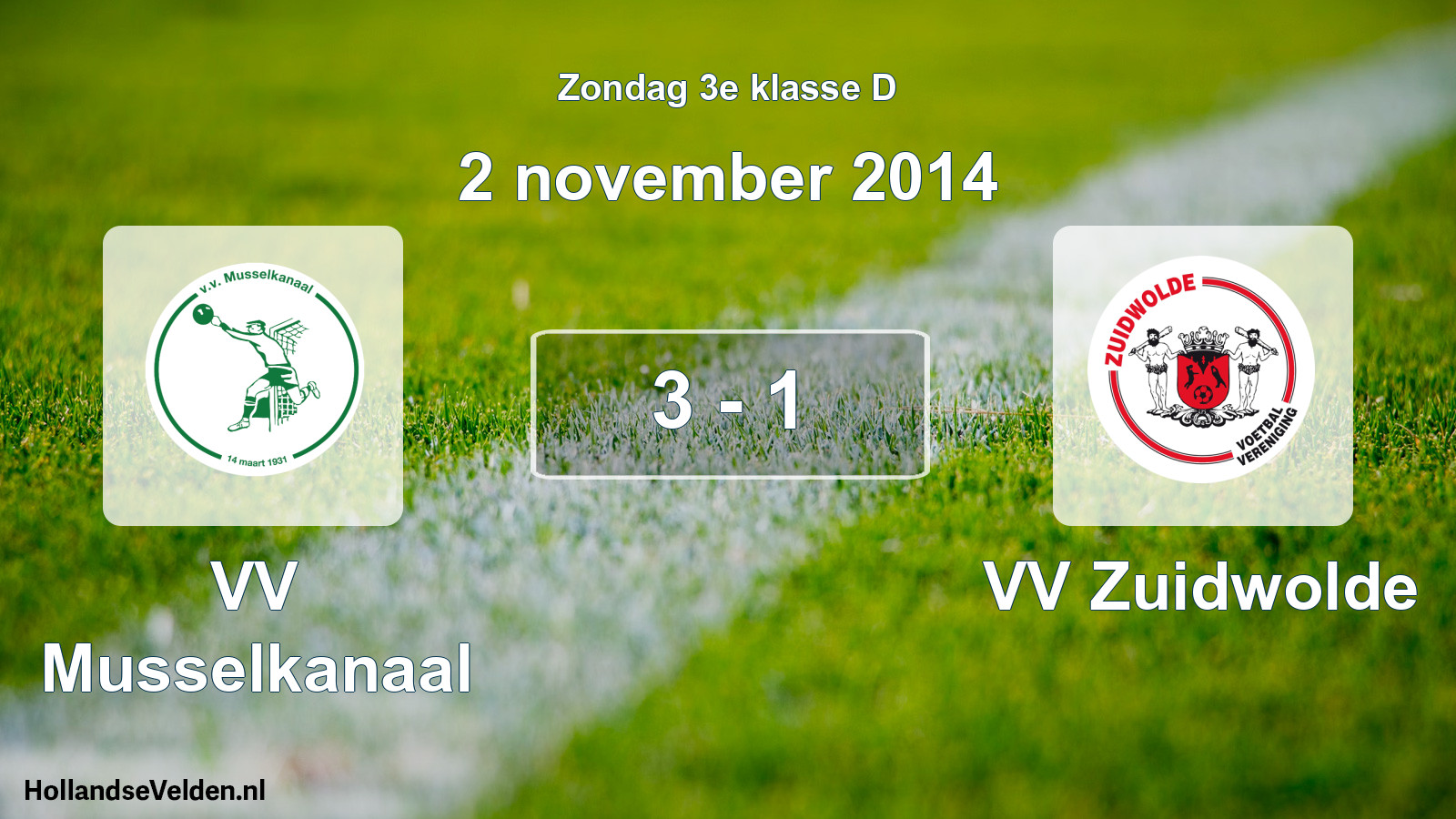 Total number of matches played: VV Musselkanaal - VV Zuidwolde 3 - 1 (2 November 2014)