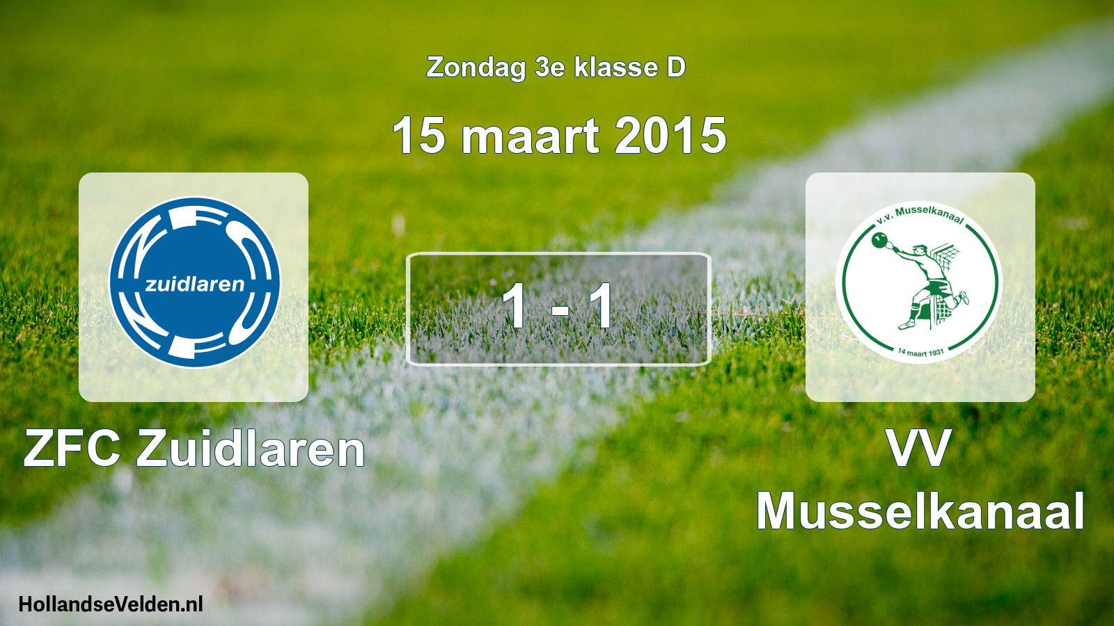 Total number of matches played: ZFC Zuidlaren - VV Musselkanaal 1 - 1 (15 March 2015)