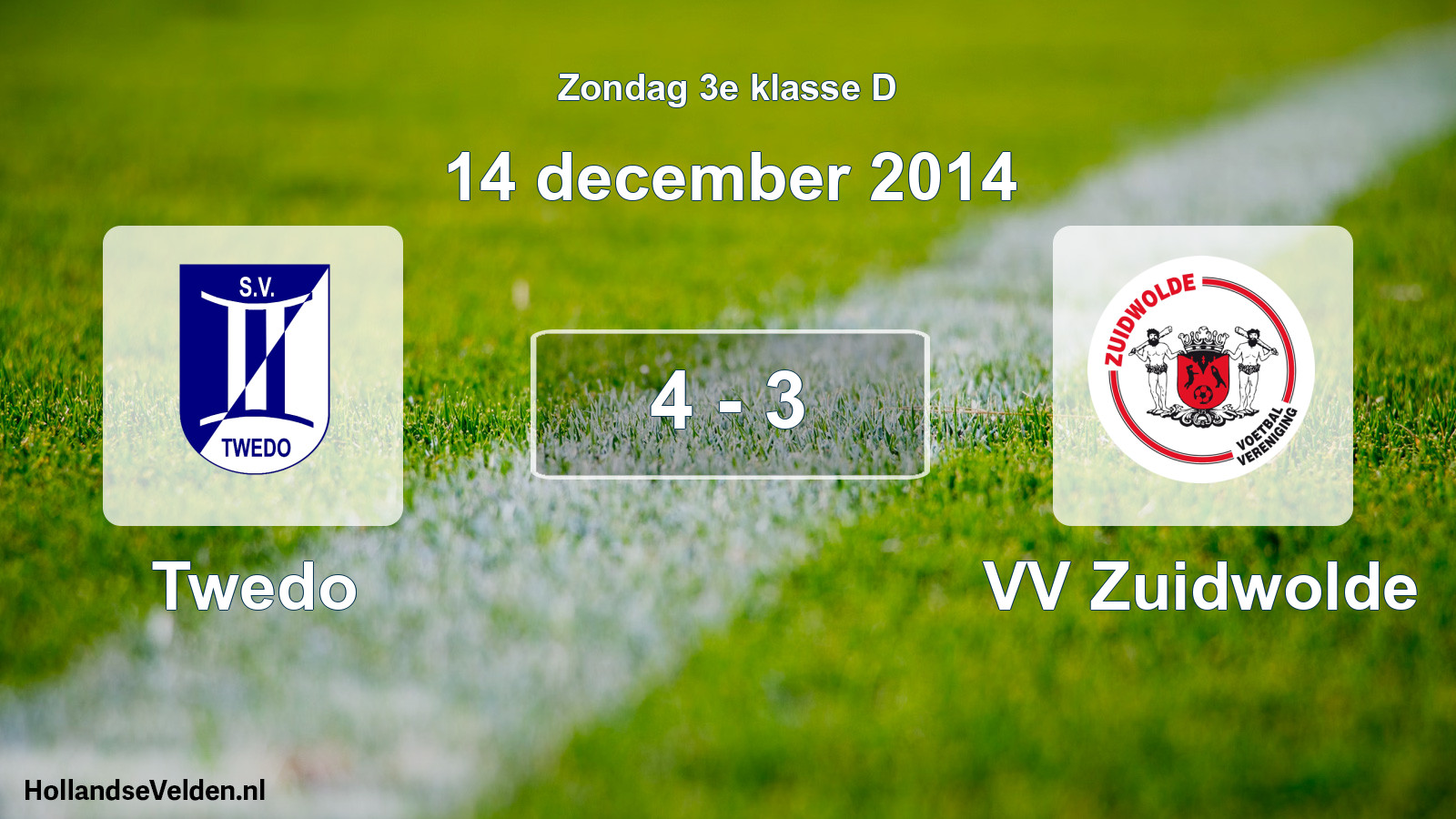 Total number of matches played: Twedo - VV Zuidwolde 4 - 3 (14 December 2014)