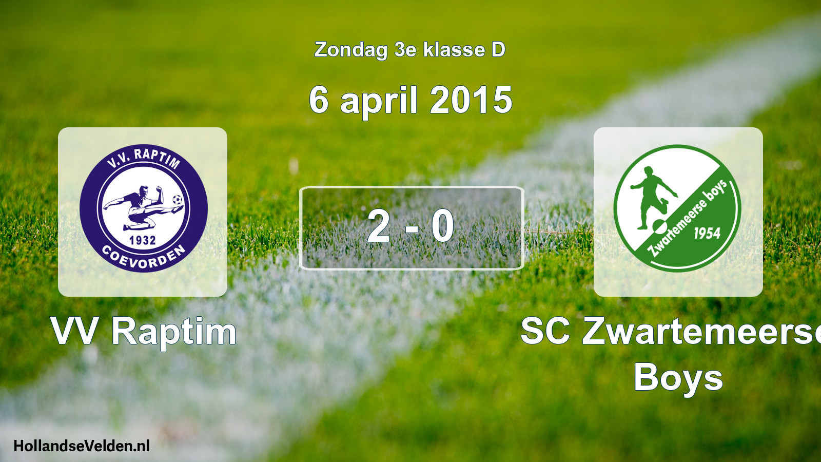 Total number of matches played: VV Raptim - SC Zwartemeerse Boys 2 - 0 (6 April 2015)