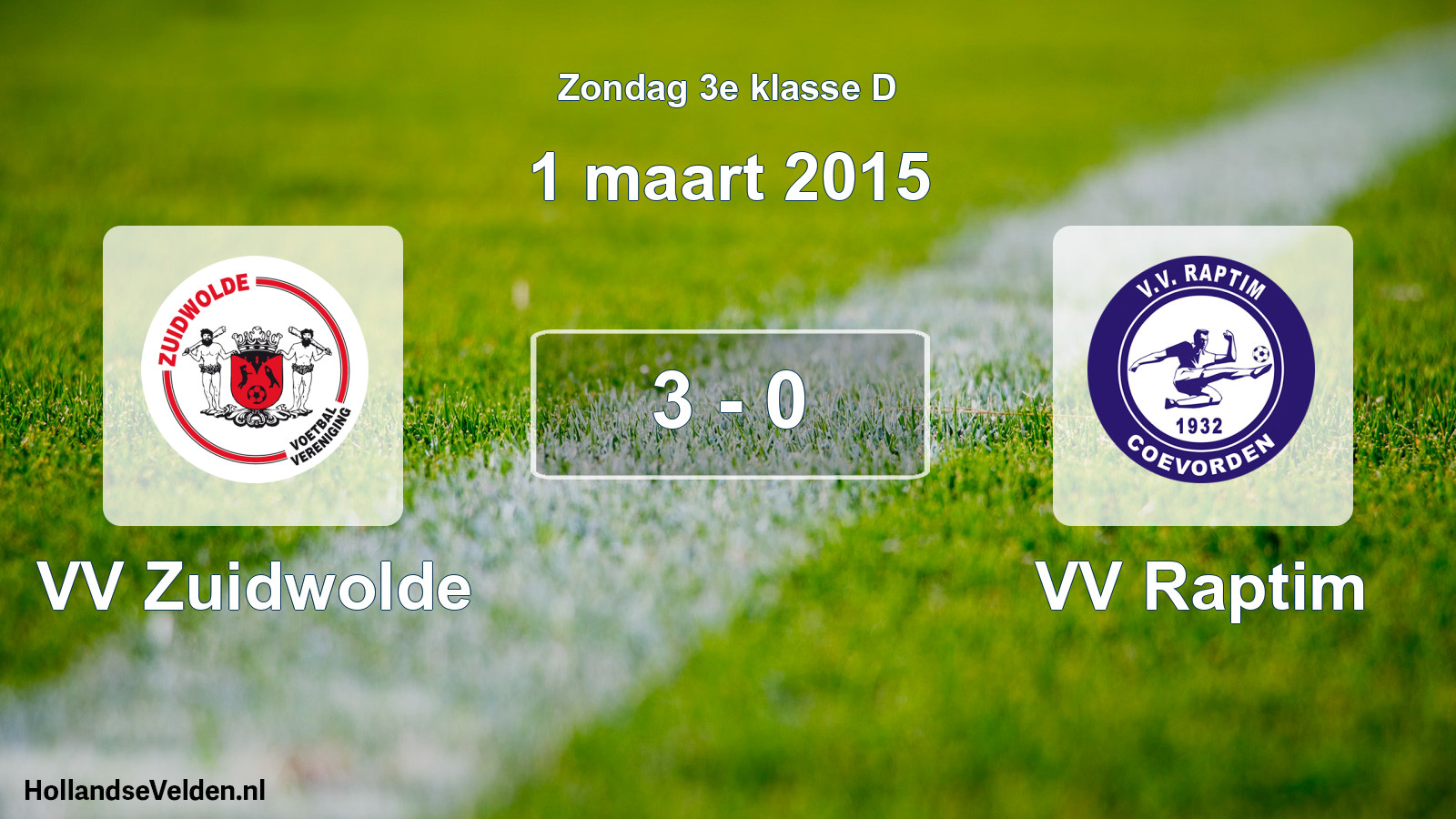 Total number of matches played: VV Zuidwolde - VV Raptim 3 - 0 (1 March 2015)