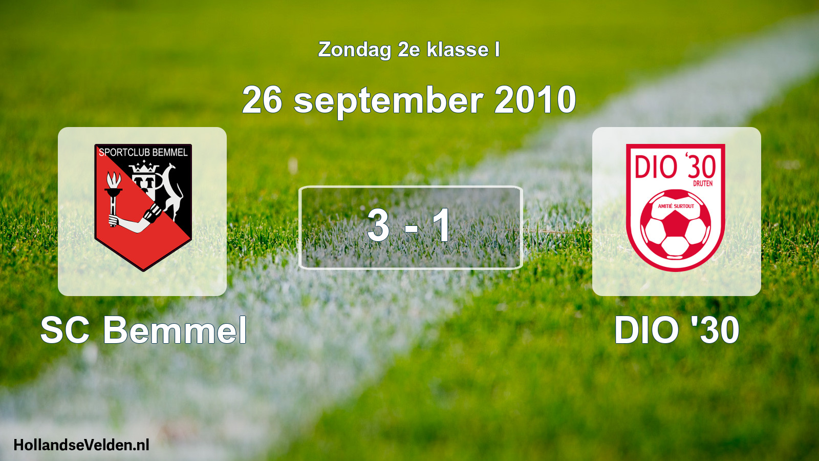 Total number of matches played: SC Bemmel - DIO '30 3 - 1 (26 September 2010)