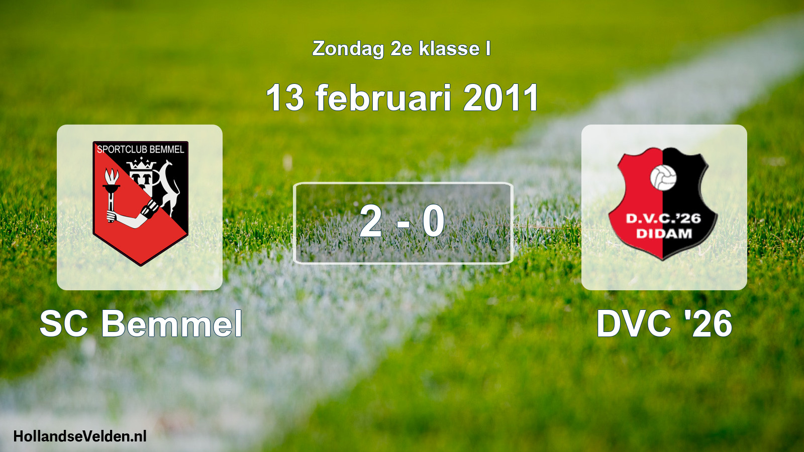 Total number of matches played: SC Bemmel - DVC '26 2 - 0 (13 February 2011)