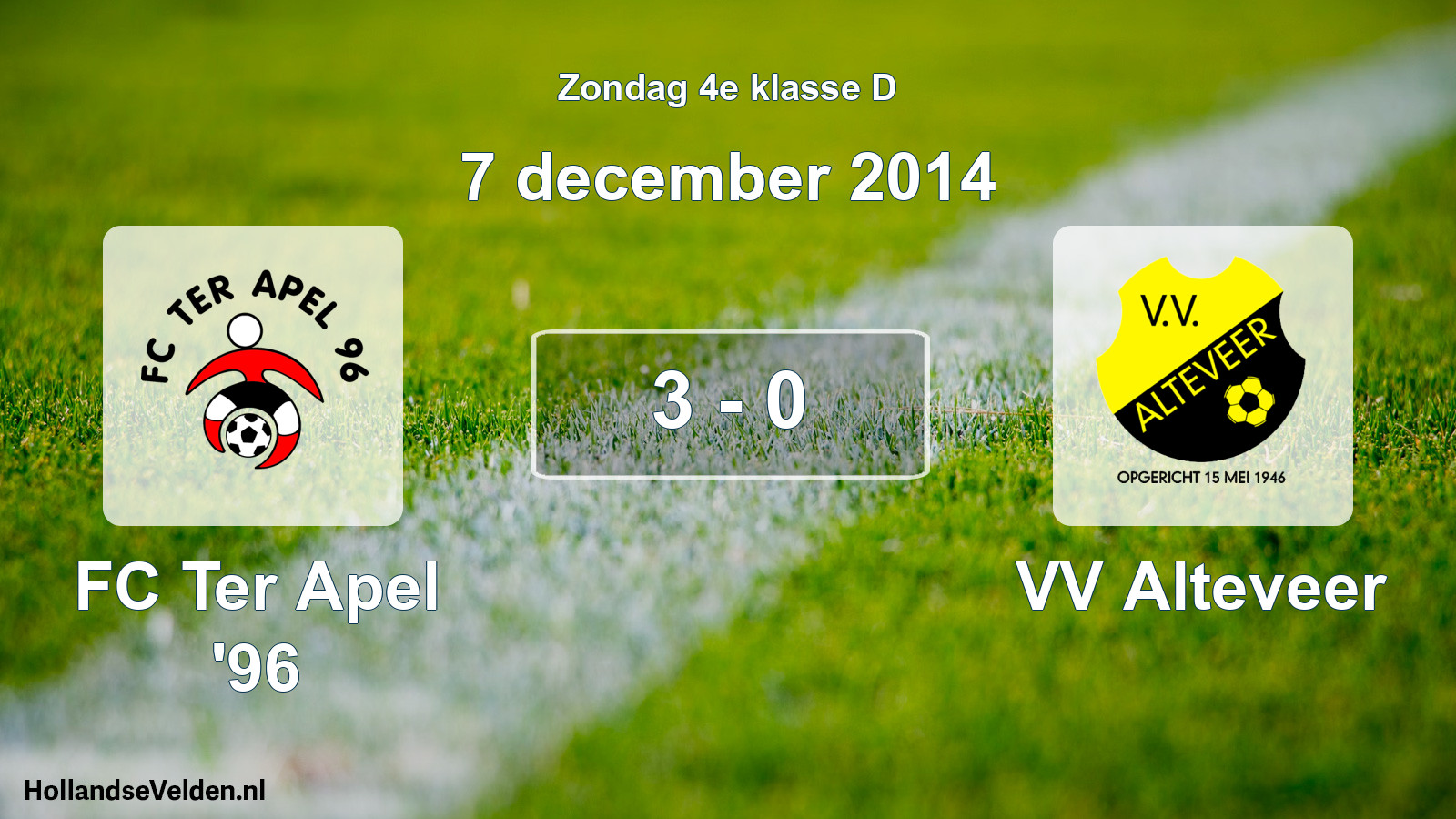 Total number of matches played: FC Ter Apel '96 - VV Alteveer 3 - 0 (7 December 2014)